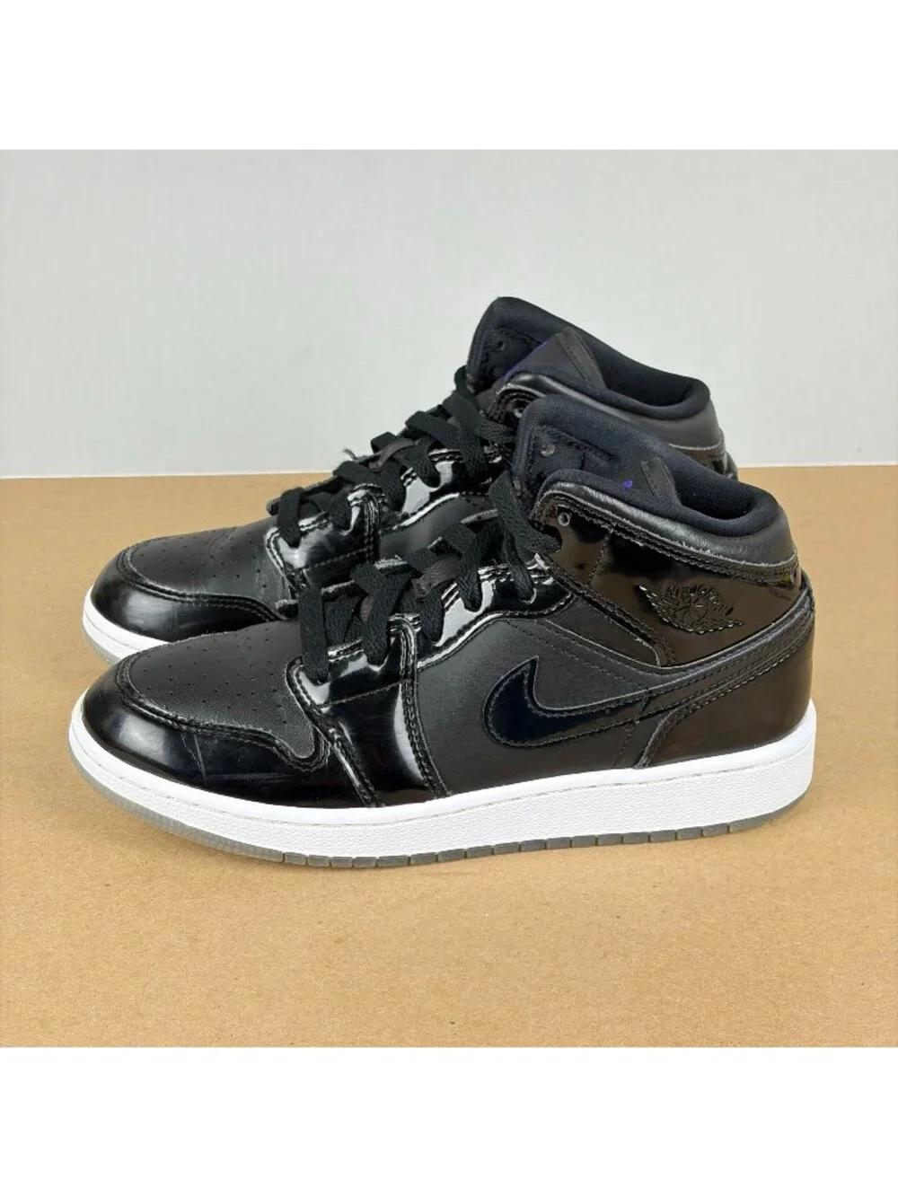 Air Jordan 1 Mid SE Space Jam Athletic Shoes Youth 5.5Y Black Purple Lace Up